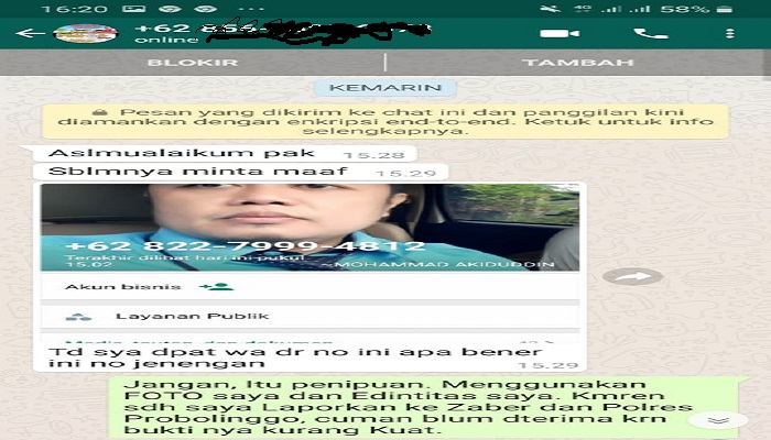 Chat Ibu Nurul saat Konfirmasi ke Bapak Akid (foto: ist)