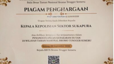Polsek Sukapura Raih Penghargaan Penanganan Karhutla di Kawasan TNBTS